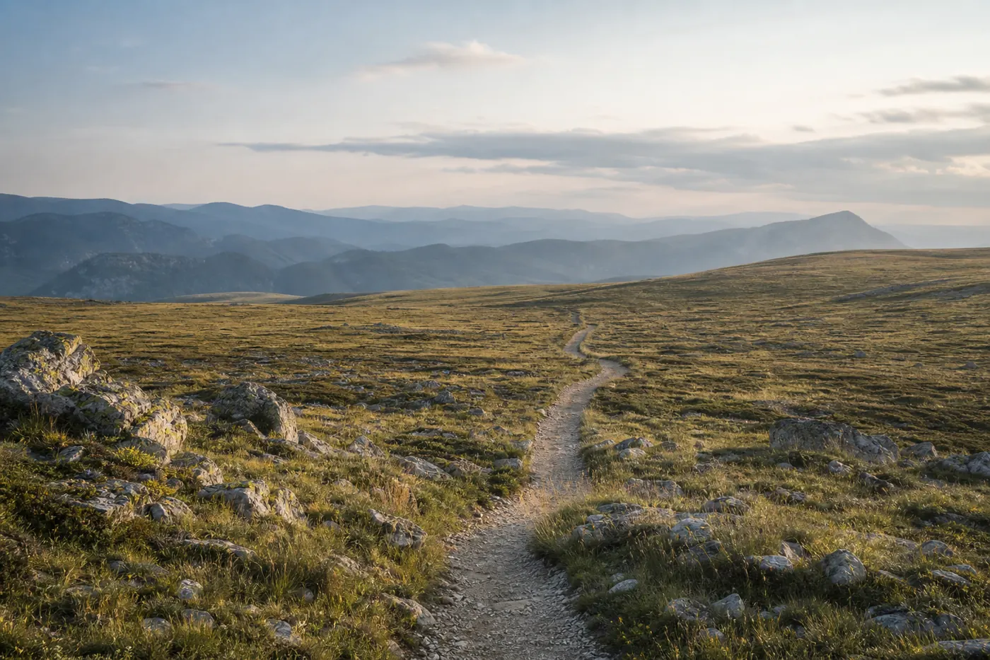 Sentier traversant un haut plateau
